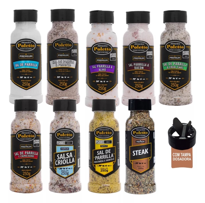 Kit Sal de Parrilla Temperado Para Churrasco 9 Unidades Poletto