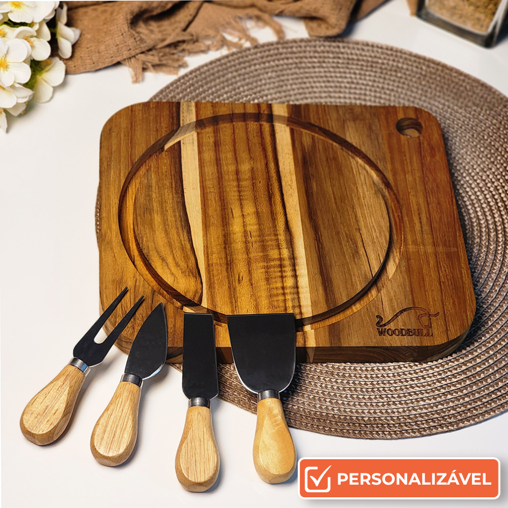 Kit para Queijos e Petiscos com Tábua | Ideal para Presentear